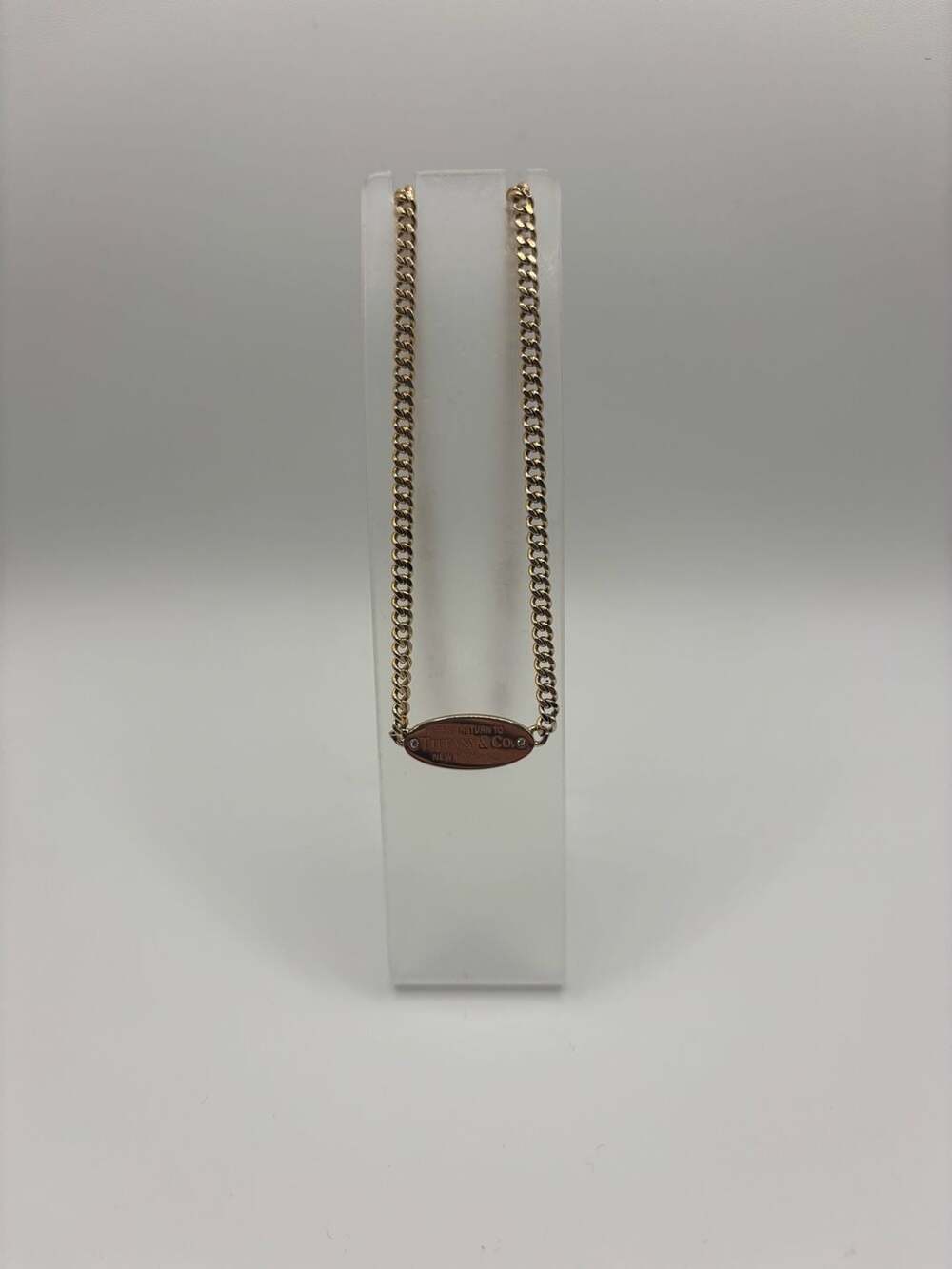 Tiffany & Co. 18k Gold Please Return To Oval Tag Diamond Necklace